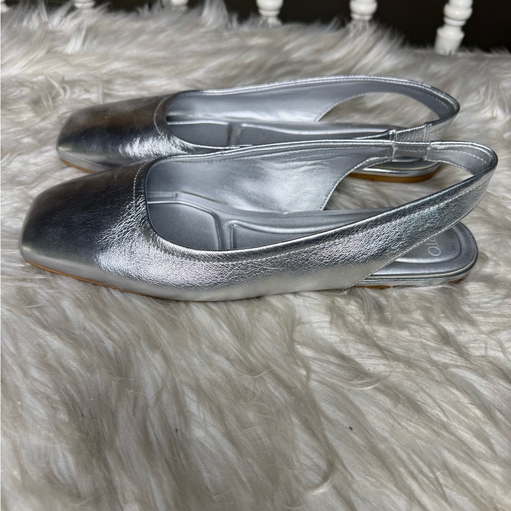 Franco Sarto Silver Women's Slingback Flats Square Toe - New - Picture 2 of 5